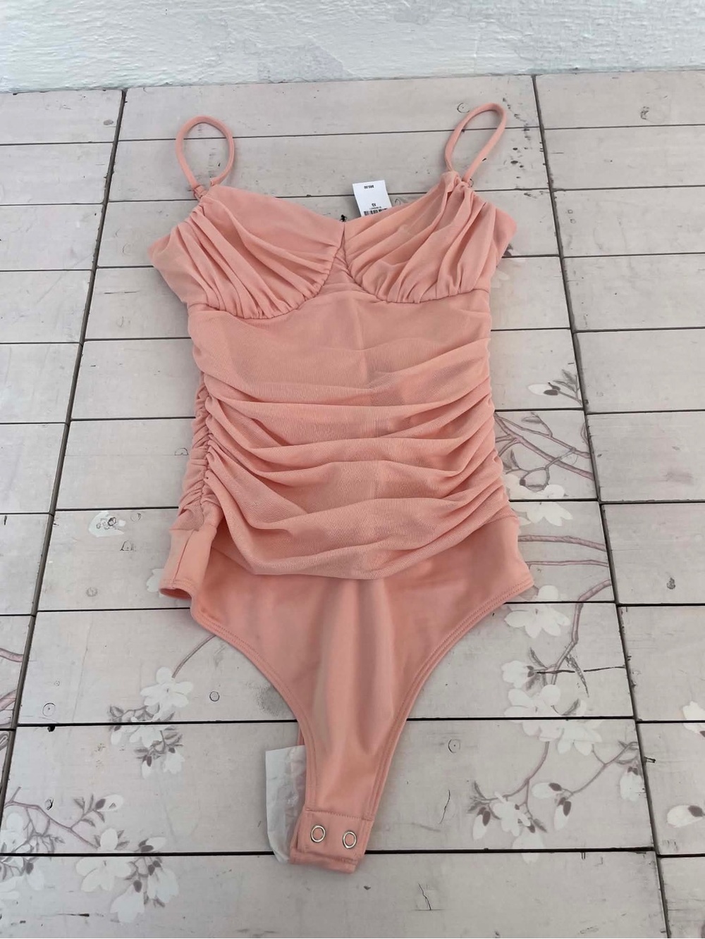 Express Peach Ruched Body Contour Bodysuit